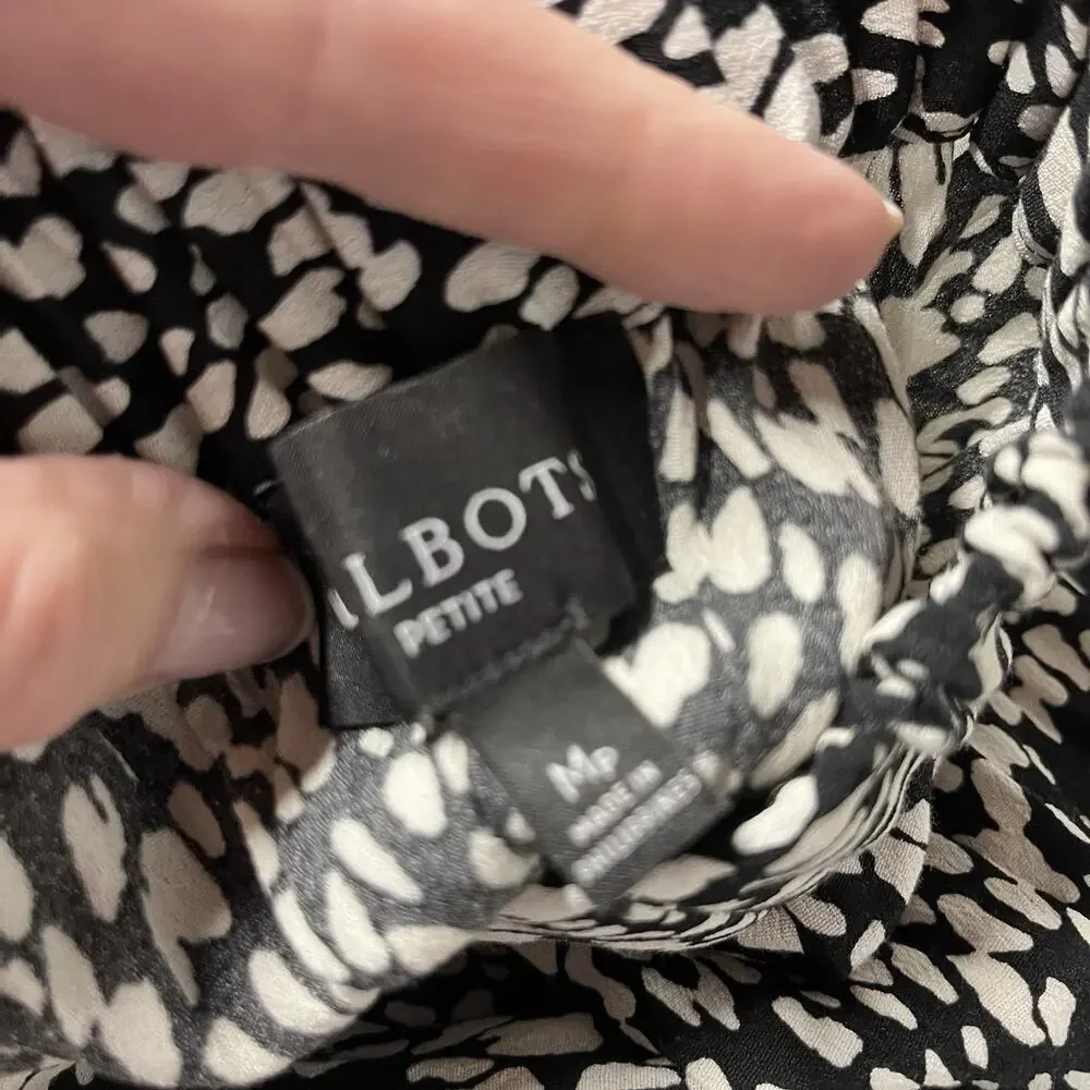 Talbots Skirt sz Medium Pet Black Ivory Slinky Ruffle Knee A Line Modest Church - Picture 9 of 9